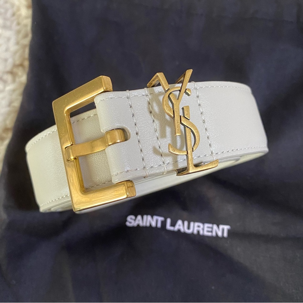 100% Authentic Laque YSL Saint Laurent Monogram Leather Belt